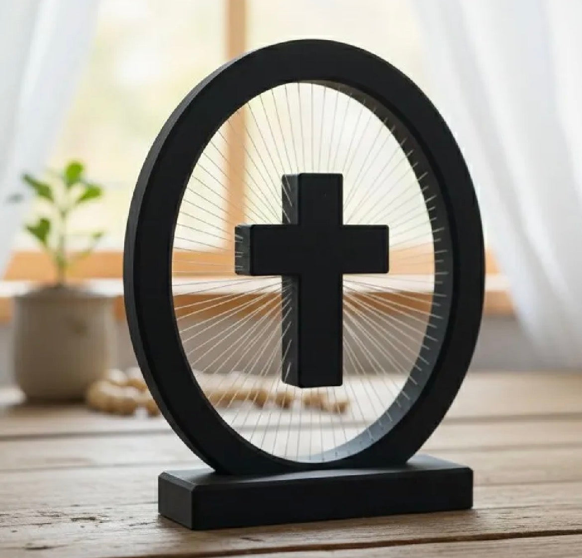 Decoração de Mesa Cruz Minimalista em 3D – Arte Cristã Moderna