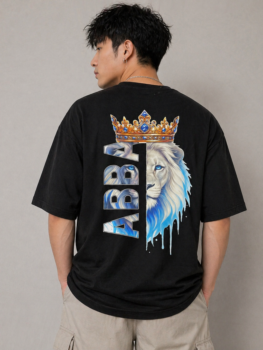 Camiseta Oversize Preta “ABBA – Leão com Coroa”